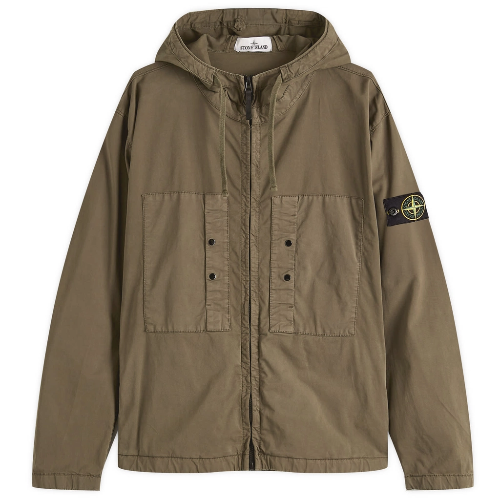 Stone Island Men's Supima Cotton Twill Stretch-TC Hooded Jacket Military Green